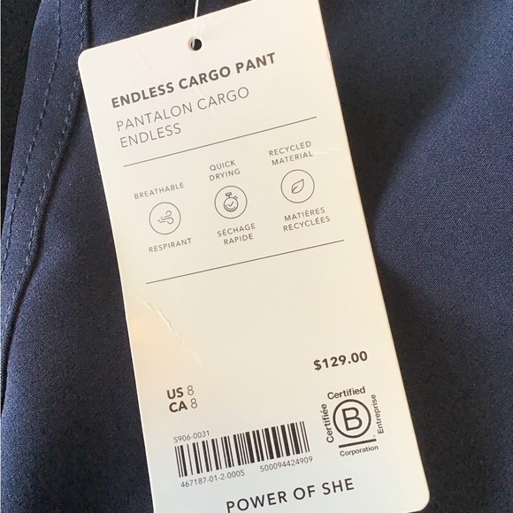ATHLETA Endless High Rise Cargo Pant. Navy, brand new with tags.  S8. - Picture 4 of 6
